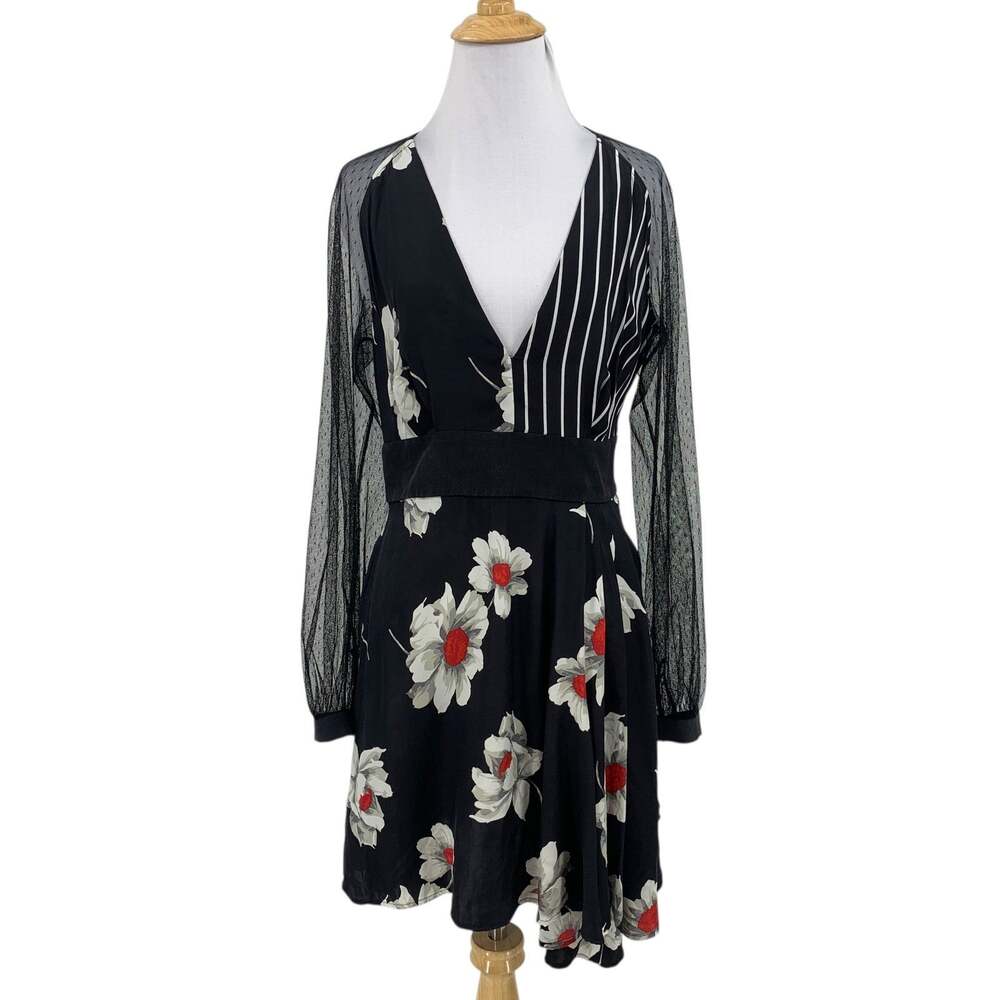 Equipment Femme Dress Womens 6 Multi Mixed Alexandria Silk Sheer Sleeves Unlined